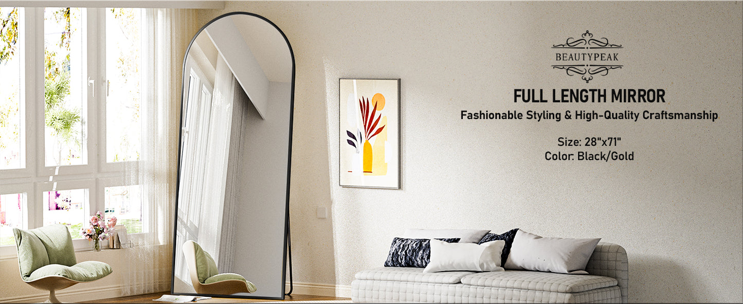 71x26 Arch Full Length Mirror Aluminum Alloy Frame Wall