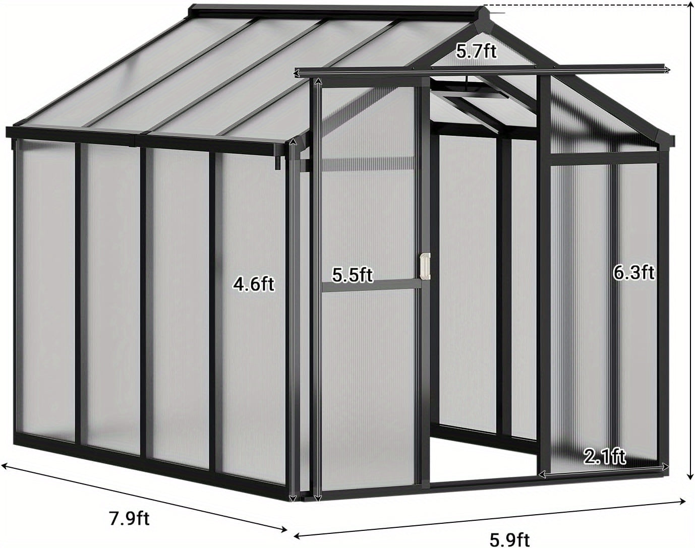 6x8 Ft Aluminum Polycarbonate Walk-in Greenhouse