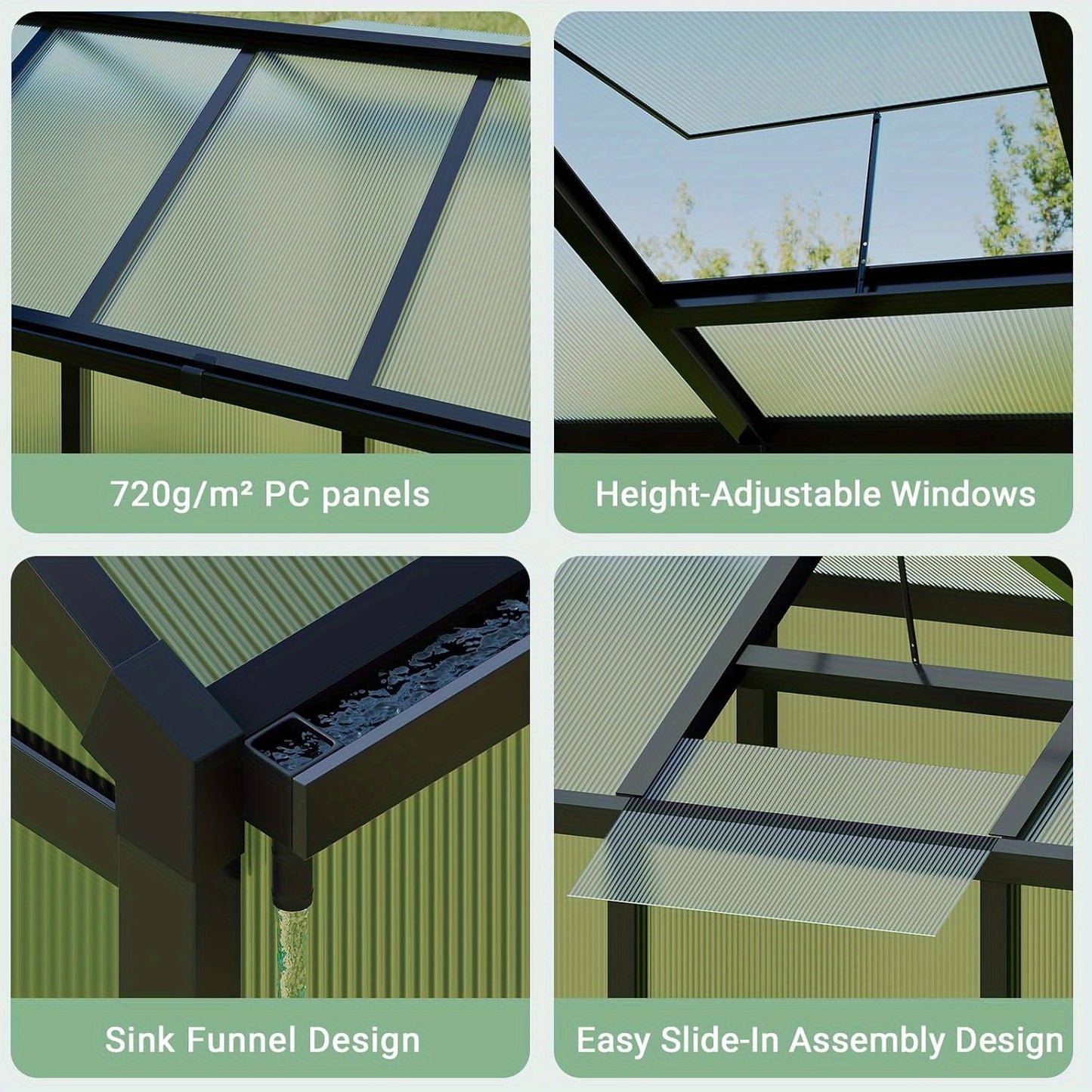 6x8 Ft Aluminum Polycarbonate Walk-in Greenhouse