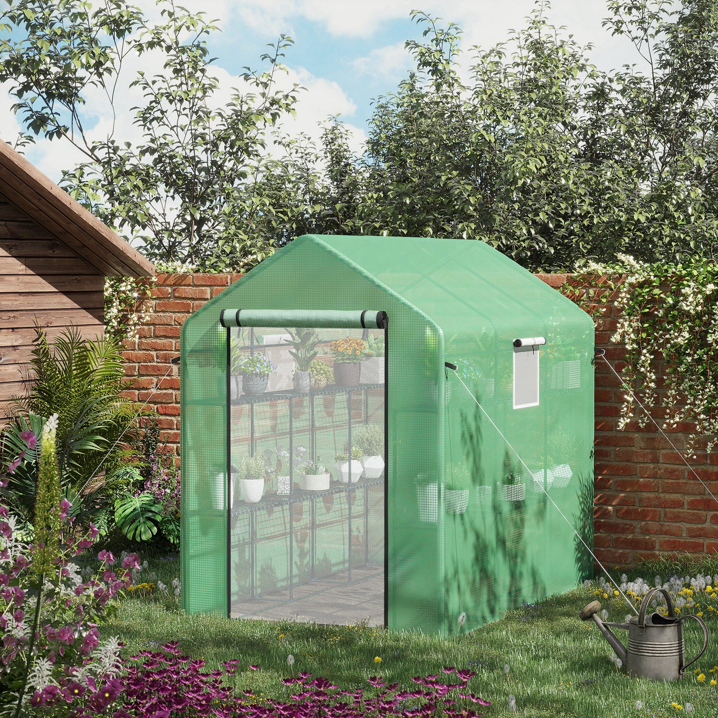 Walk-In Greenhouse with Shelves and UV Protection