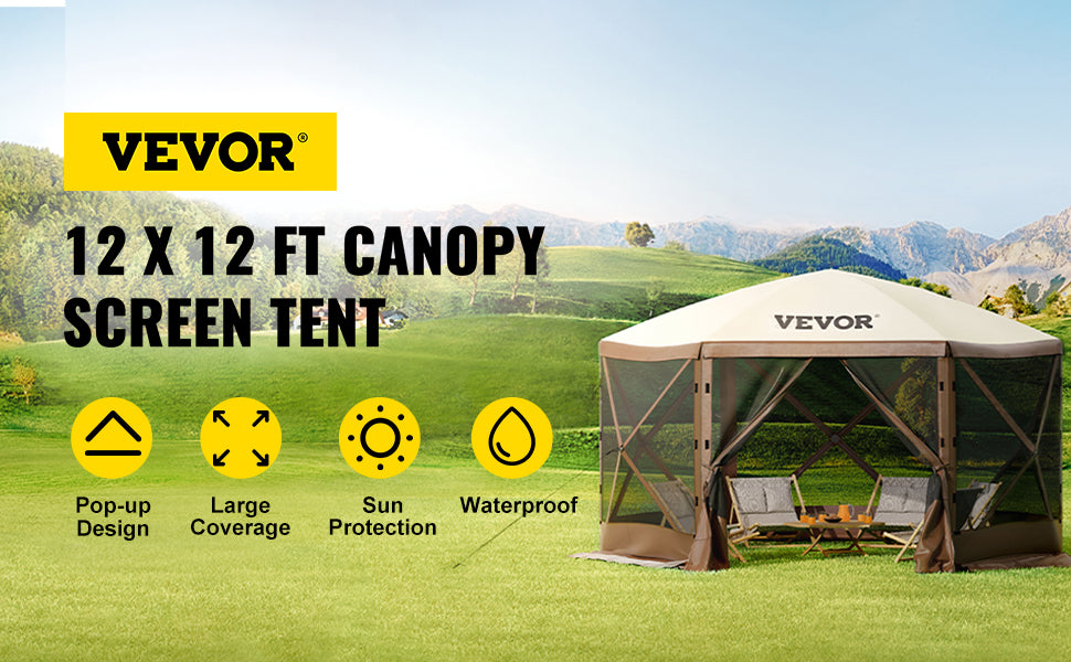 SucceBuy Pop Up Camping Gazebo 12x12 Six Sided Shelter