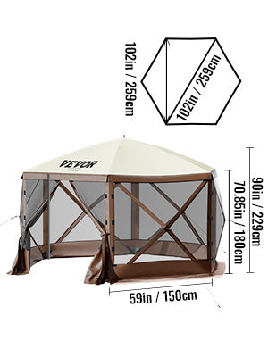 SucceBuy Pop Up Camping Gazebo 12x12 Six Sided Shelter