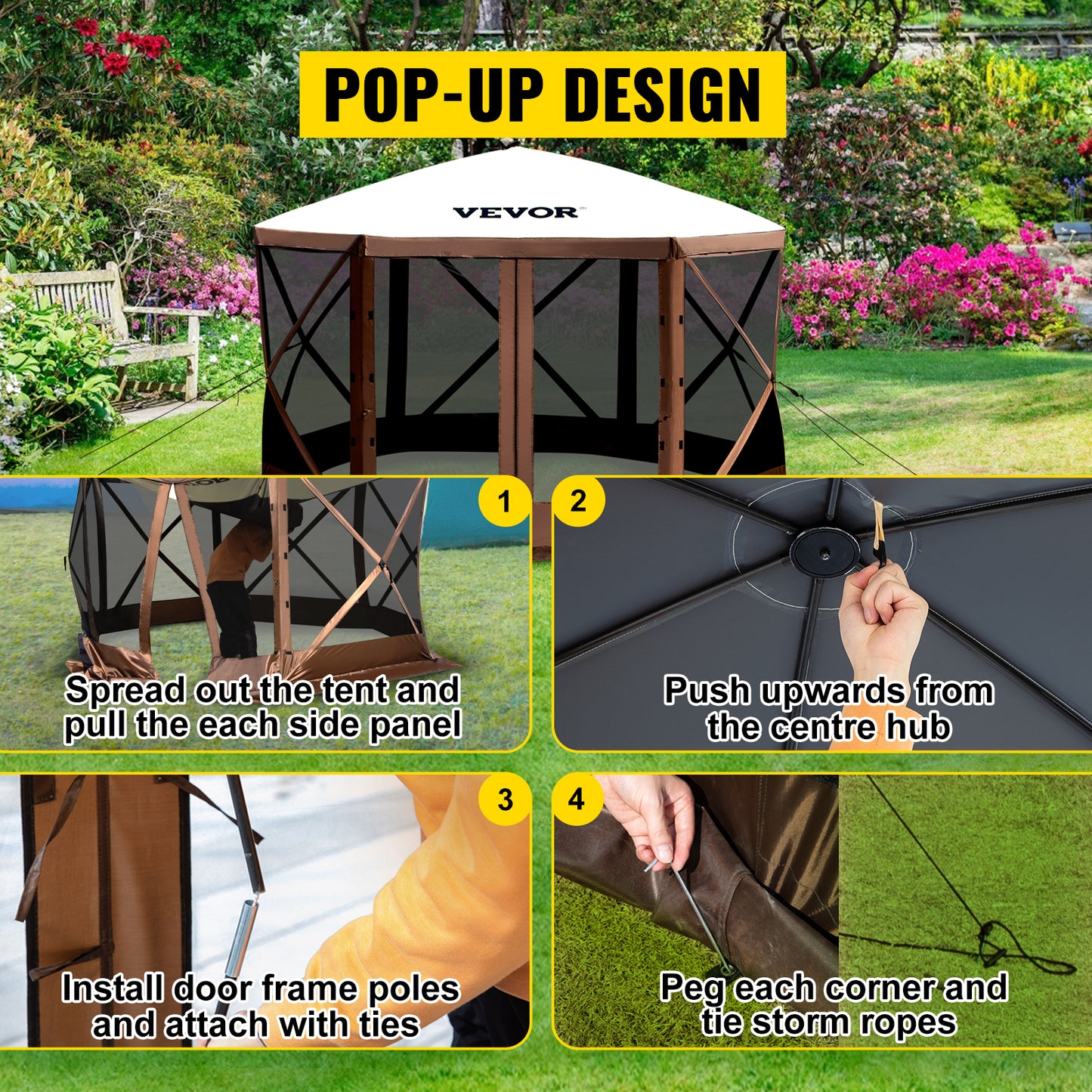SucceBuy Pop Up Camping Gazebo 12x12 Six Sided Shelter