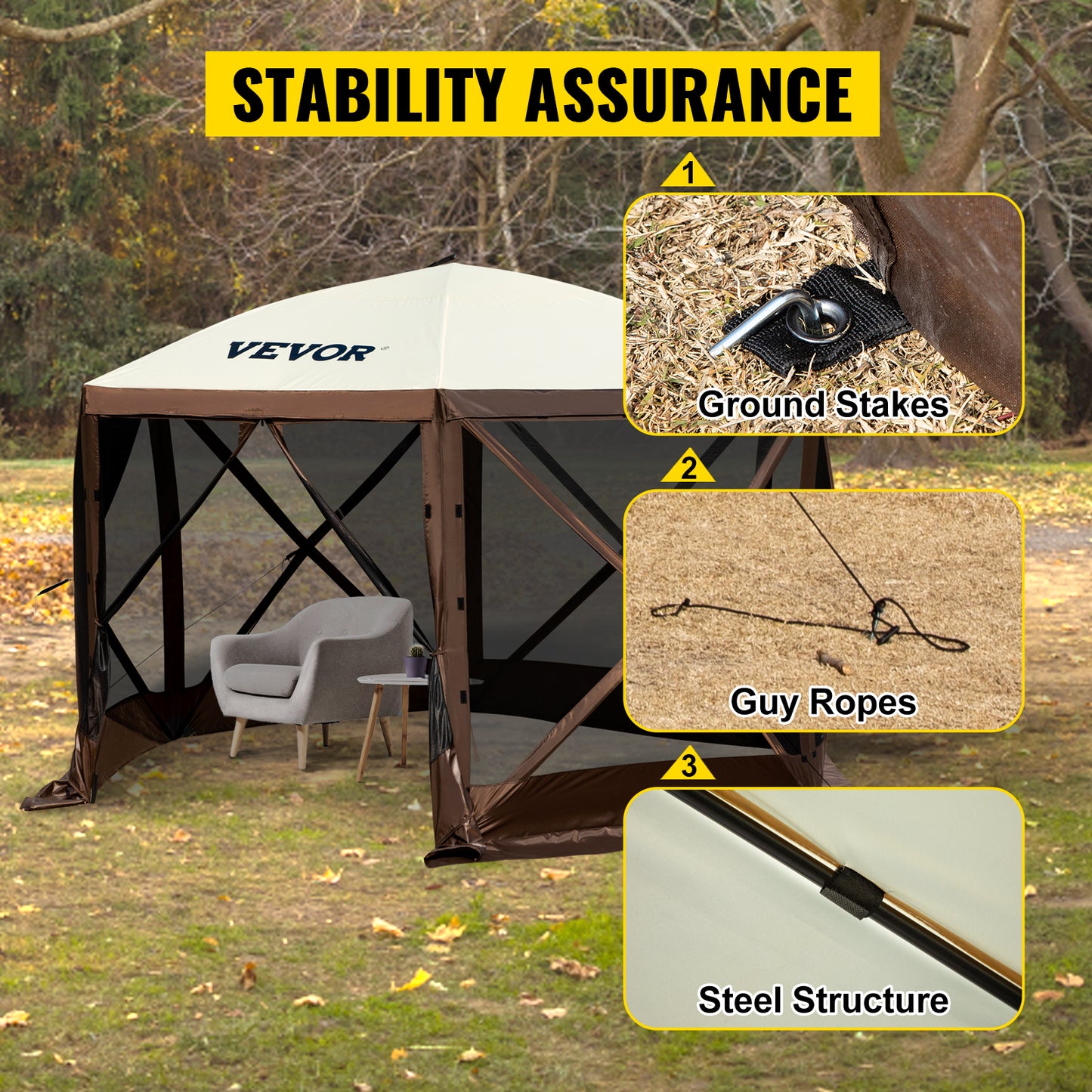 SucceBuy Pop Up Camping Gazebo 12x12 Six Sided Shelter