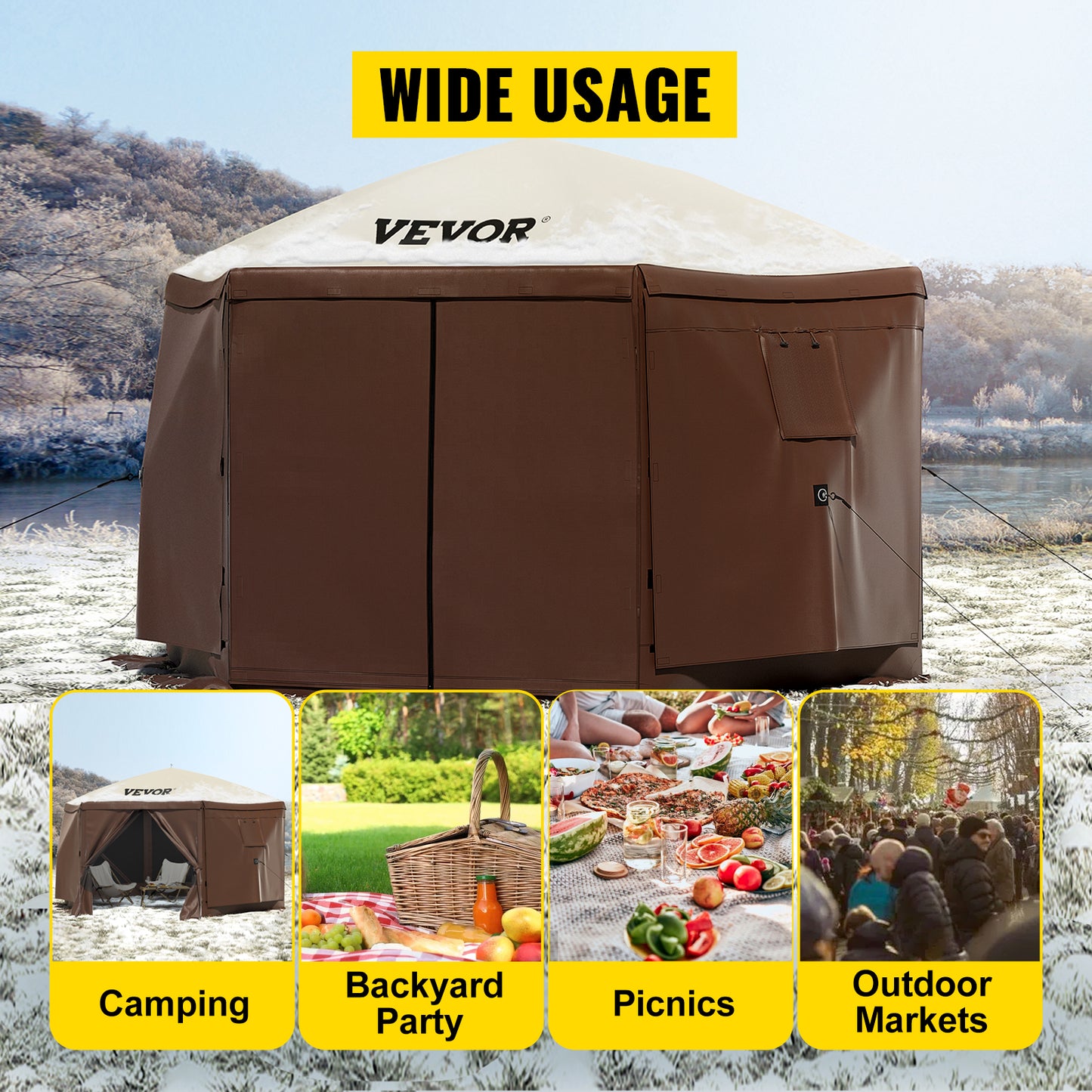 SucceBuy Pop Up Camping Gazebo 12x12 Six Sided Shelter