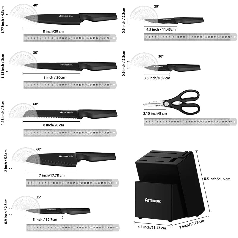 Astercook 15 Piece German Stainless Knife Set With Sharpener