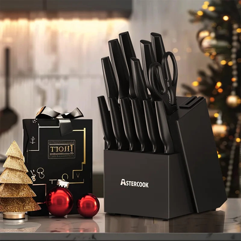 Astercook 15 Piece German Stainless Knife Set With Sharpener
