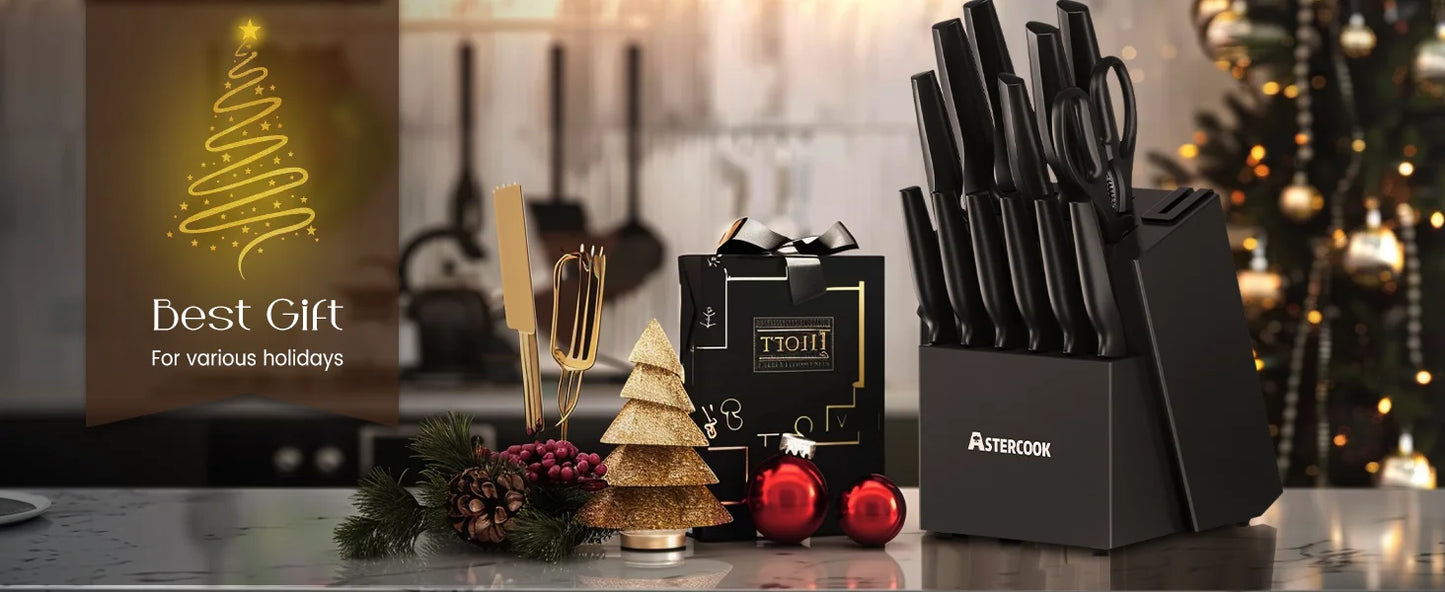 Astercook 15 Piece German Stainless Knife Set With Sharpener