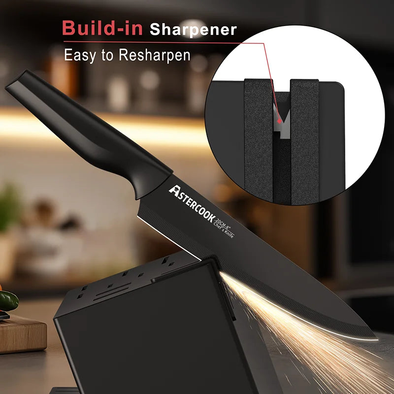 Astercook 15 Piece German Stainless Knife Set With Sharpener