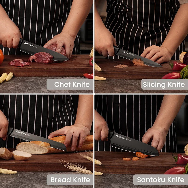 Astercook 15 Piece German Stainless Knife Set With Sharpener