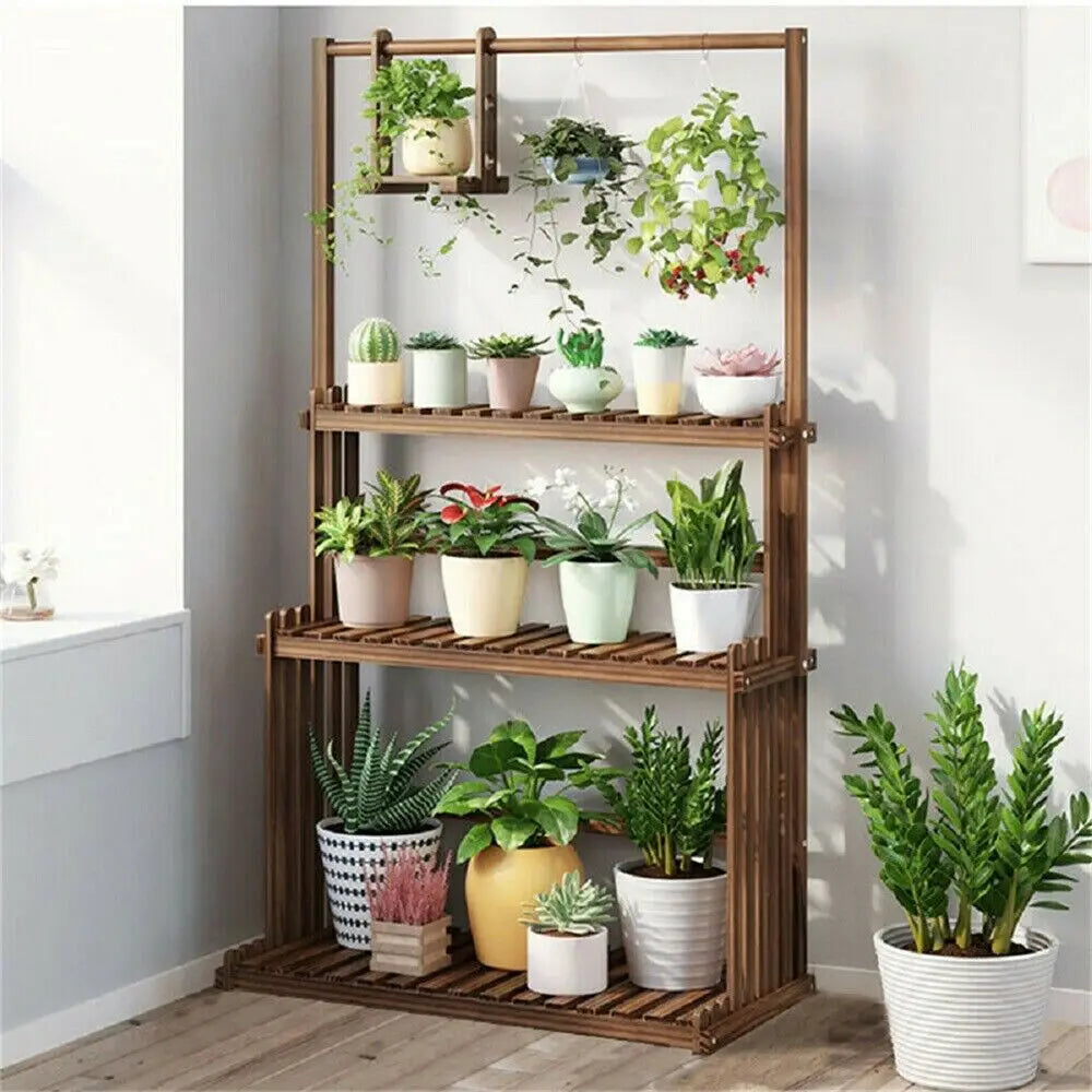 3 Tier Hanging Wood Plant Stand Planter Organizer Rack