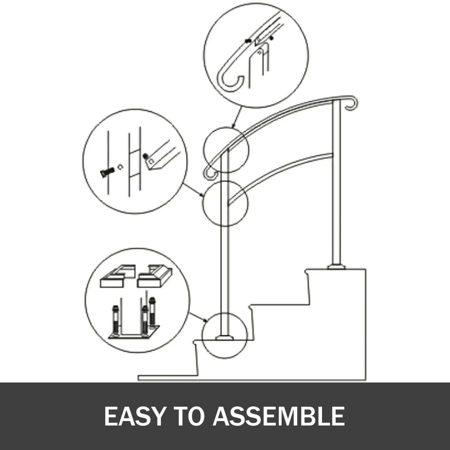 SucceBuy Wrought Iron Handrail For Outdoor Steps 1 Or 5 Kit