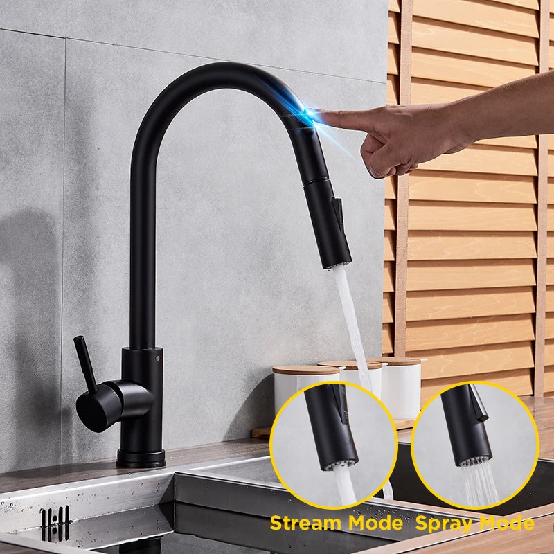 Pull Out Sensor Black Kitchen Faucet Sensitive Touch Control