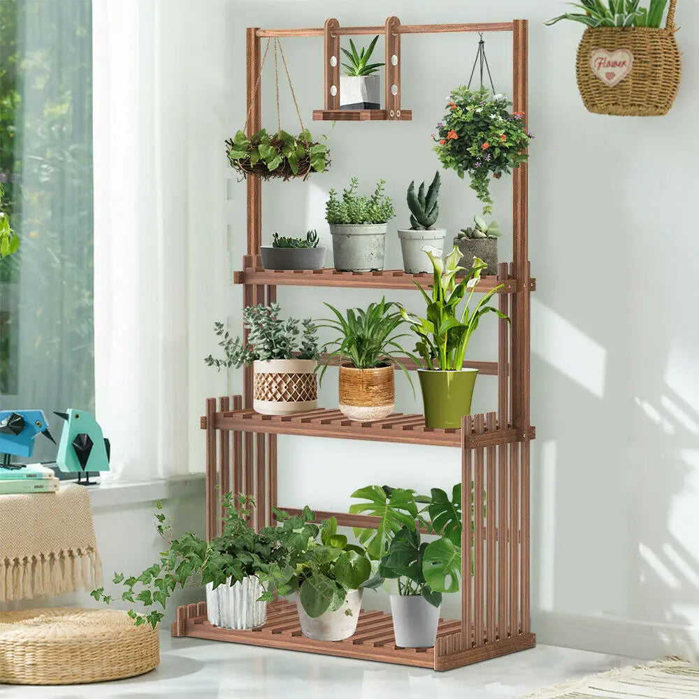 3 Tier Hanging Wood Plant Stand Planter Organizer Rack