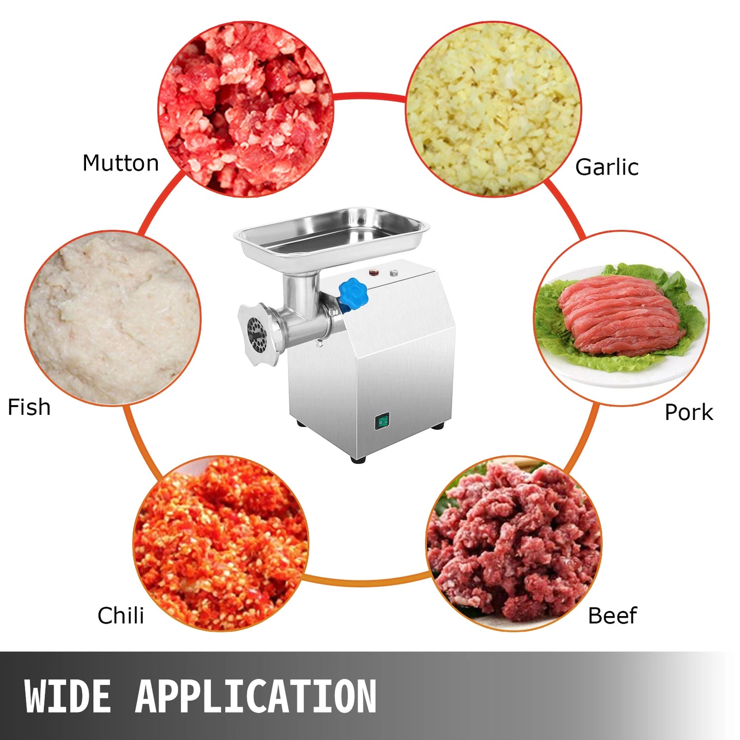 SucceBuy 250Kg/H Electric Meat Mincer Grinder Commercial Kitchen Chopper Food Processor Sausage Maker Machine Home Appliance