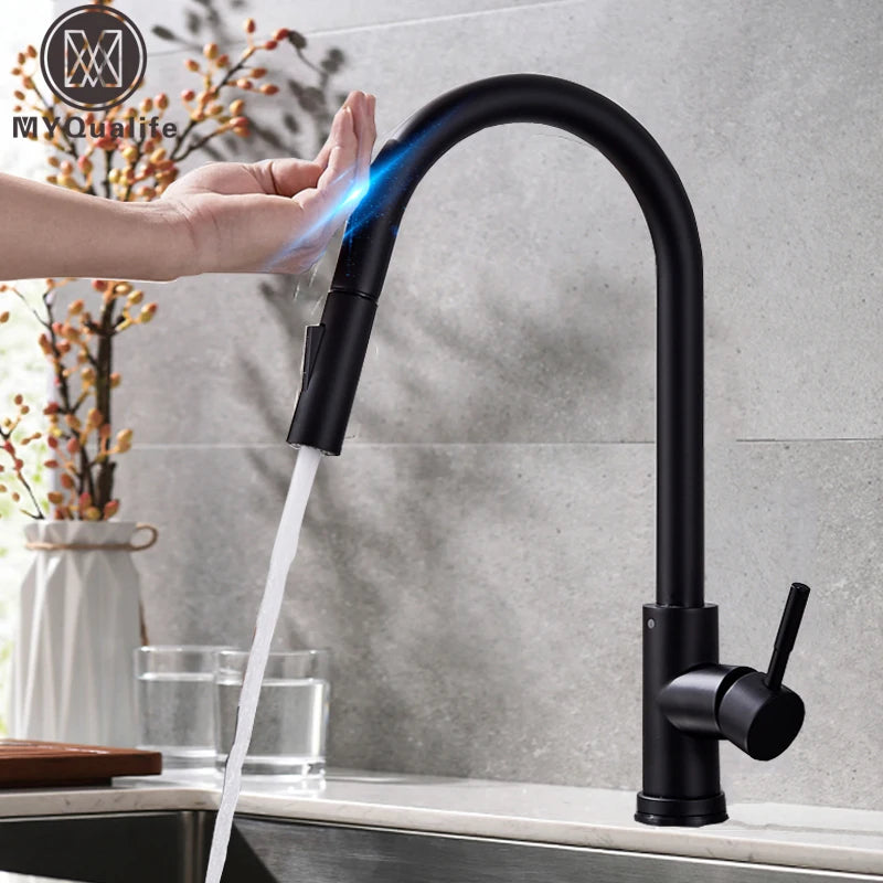 Pull Out Sensor Black Kitchen Faucet Sensitive Touch Control