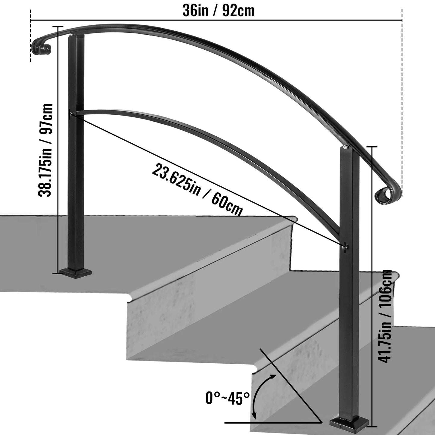 SucceBuy Wrought Iron Handrail For Outdoor Steps 1 Or 5 Kit