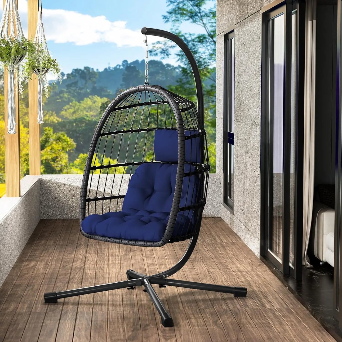 Egg Chair With Stand Patio Garden Rattan Wicker Swing
