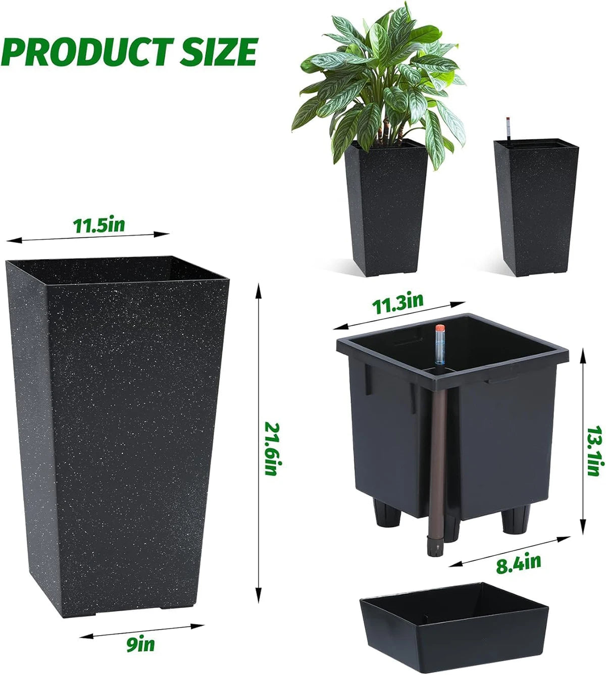 Rectangular Planters Set 2 With Drainage Holes And Level