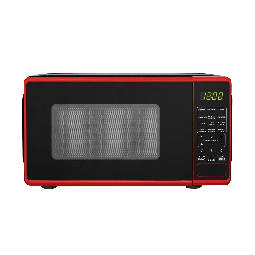 Compact 0.7 Cu ft Countertop Microwave Oven 700 Watts LED Display Kitchen Timer Child Safety Lock Push Button Door 10 Power