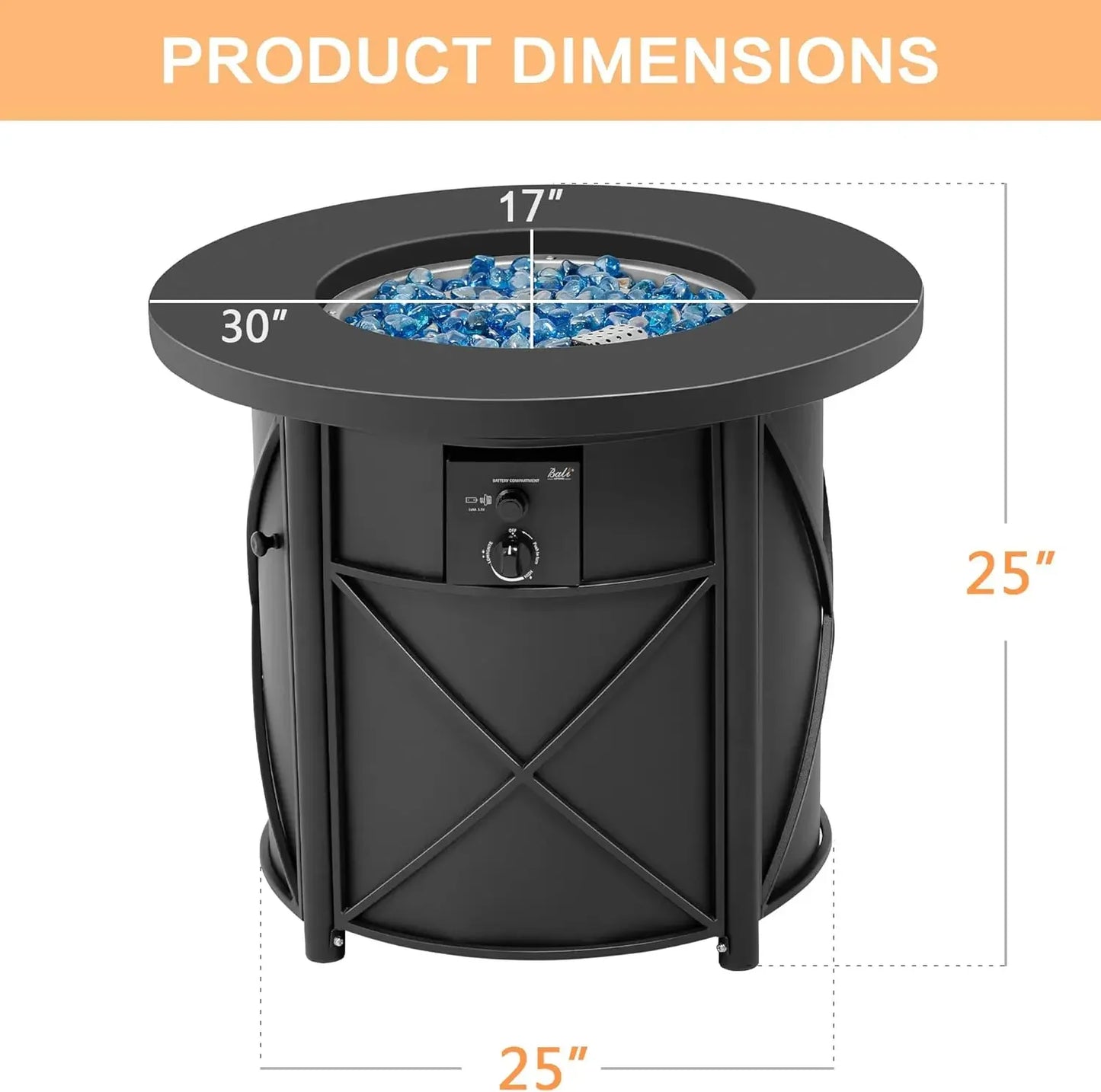 BALI OUTDOORS Propane Fire Pit Table 30 Inch 50,000 BTU