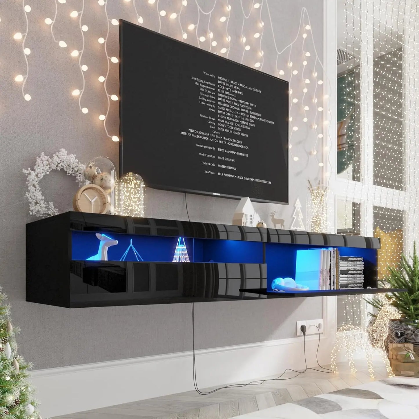 Floating TV Stand with Led Lights, 71 Inch Wall Mounted Shelf