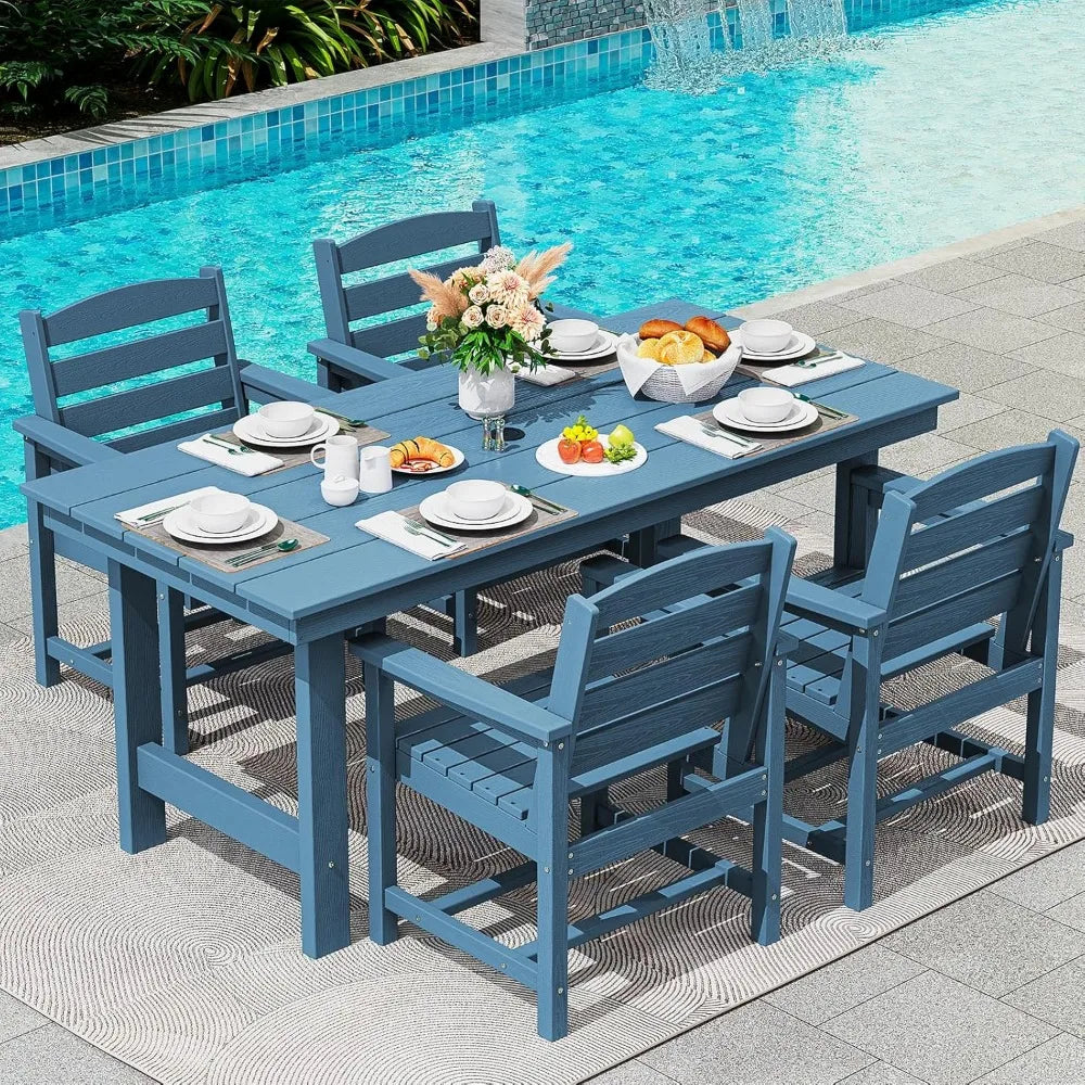Patio Table Set, Outdoor HDPE Dining Furniture with Umbrella Hole, 5-Piece Dining Chair Set