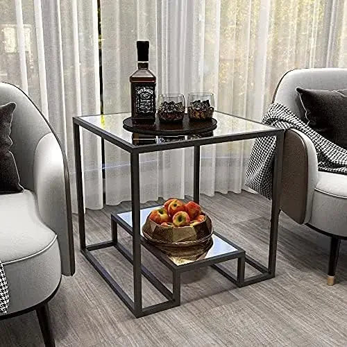 Tempered Glass End Table 21 Inch Square Accent Coffee Table