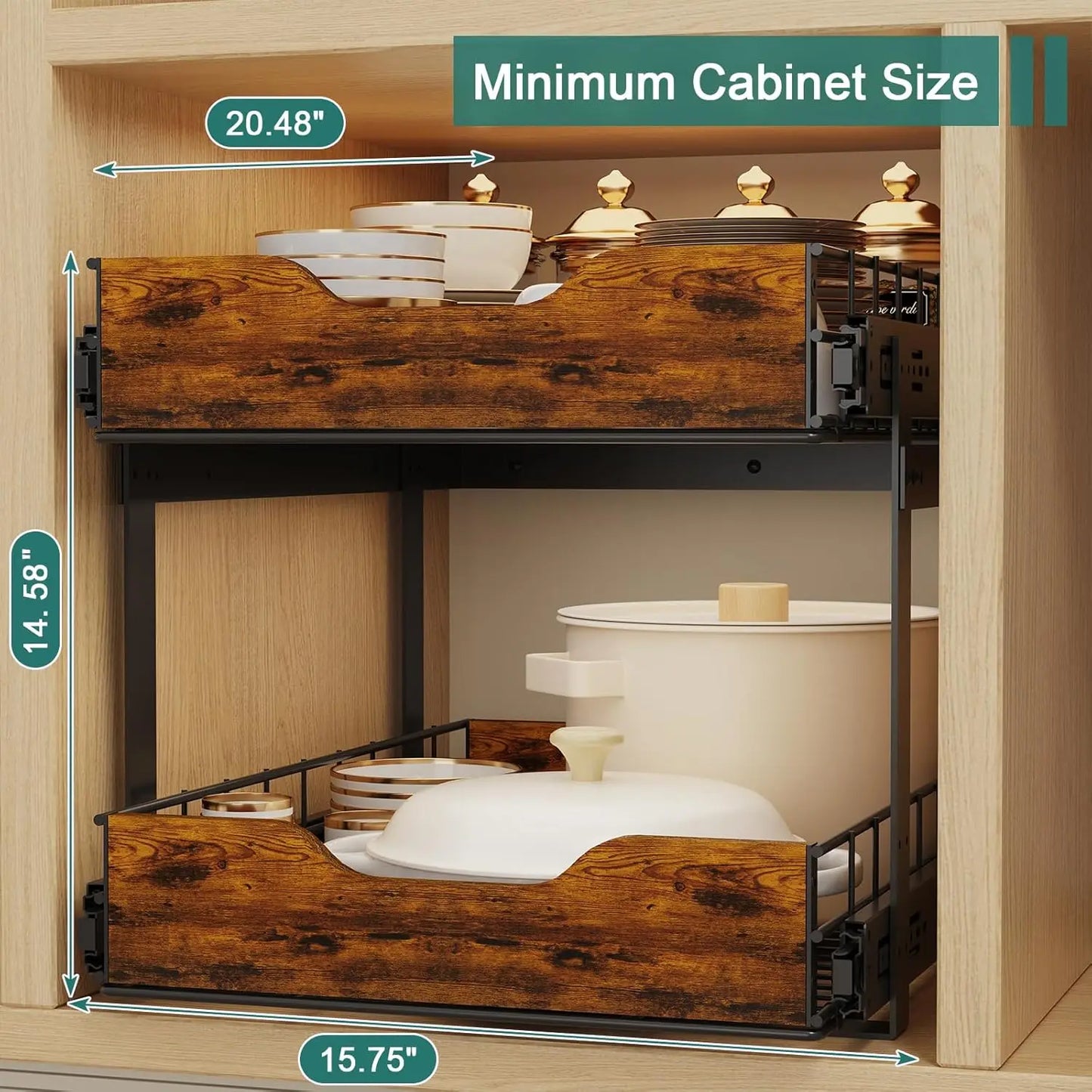 2 Tier Pull Out Cabinet Organizer 16W X 21D Adjustable Drawers