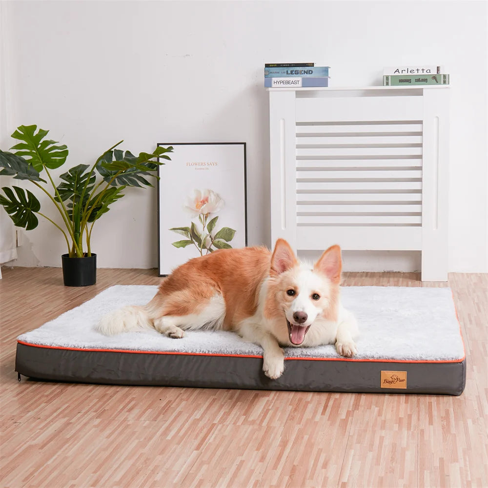 Premium Large Orthopedic Memory Foam Dog Bed Waterproof Pet Dog Crate Jumbo Mattress with Orange Trim