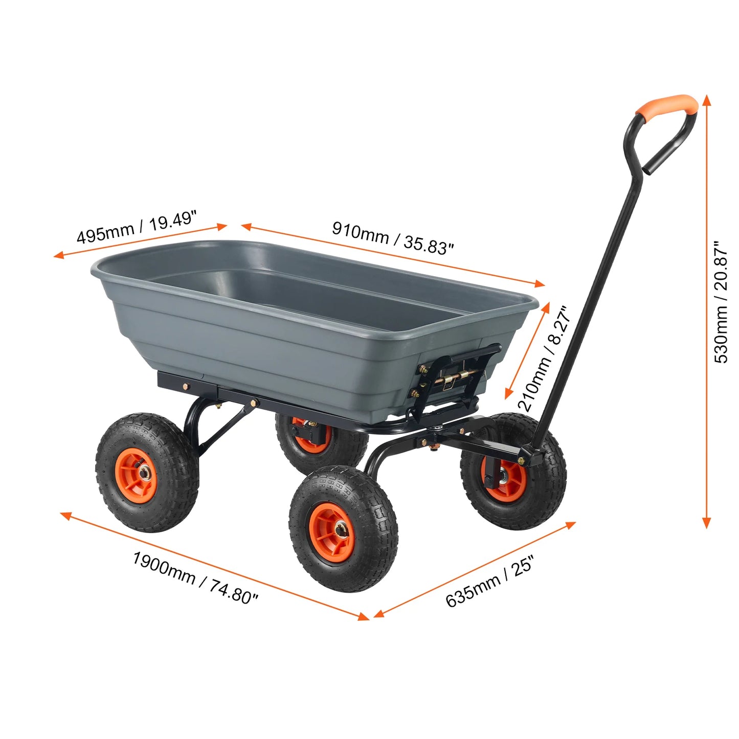 SucceBuy Poly Garden Dump Cart Steel Frame 2 In 1 Handle