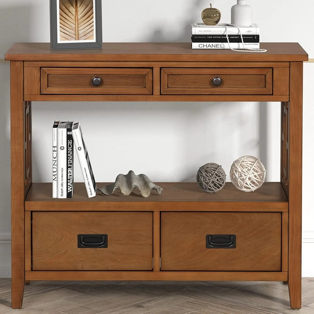 Farmhouse Entry Console Table Storage Drawers Open Shelf