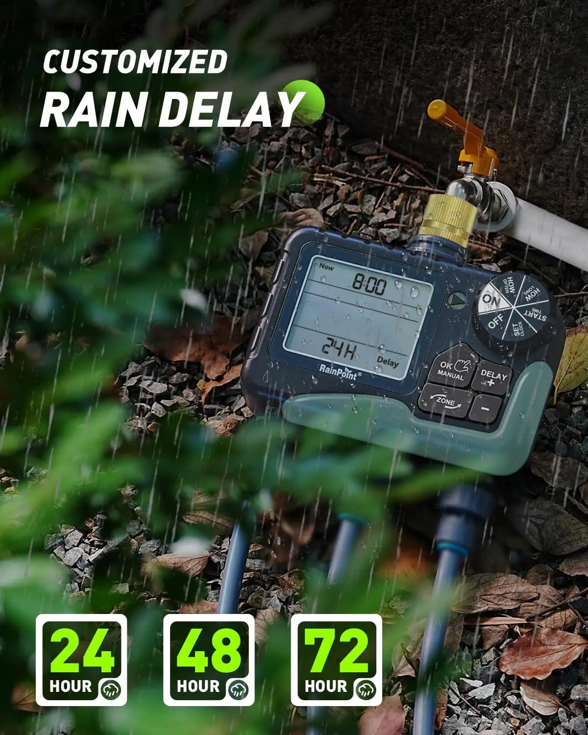 3 Zone Sprinkler Timer with Brass Inlet for Garden Hose