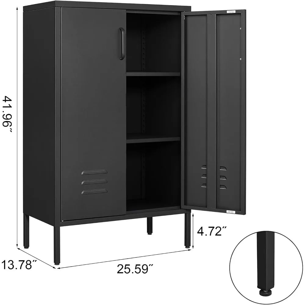 Metal Storage Cabinet Two Door Locker With Shelves Black