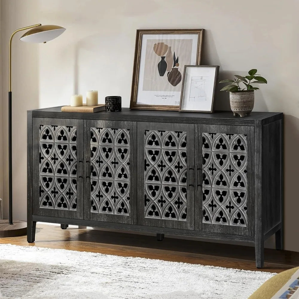 Antique Hollow 4 Door Cabinet American Country Sideboard