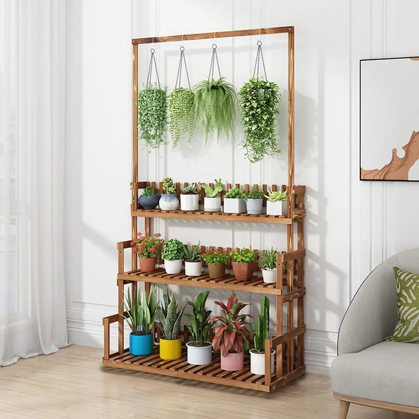 3 Tier Hanging Wood Plant Stand Planter Organizer Rack