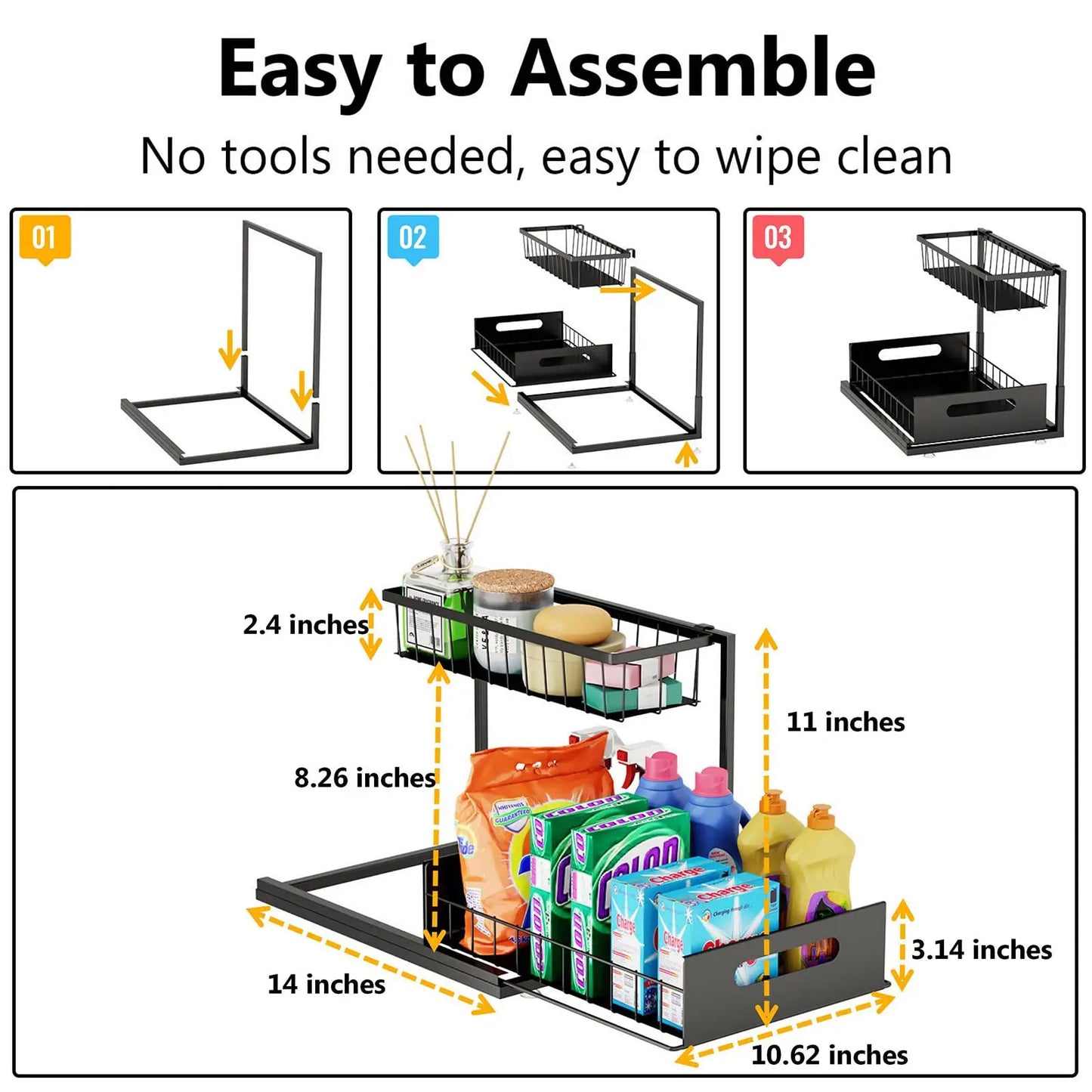 Under Sink Organizers And Storage 2 Tier Slide Out Metal Cabinet