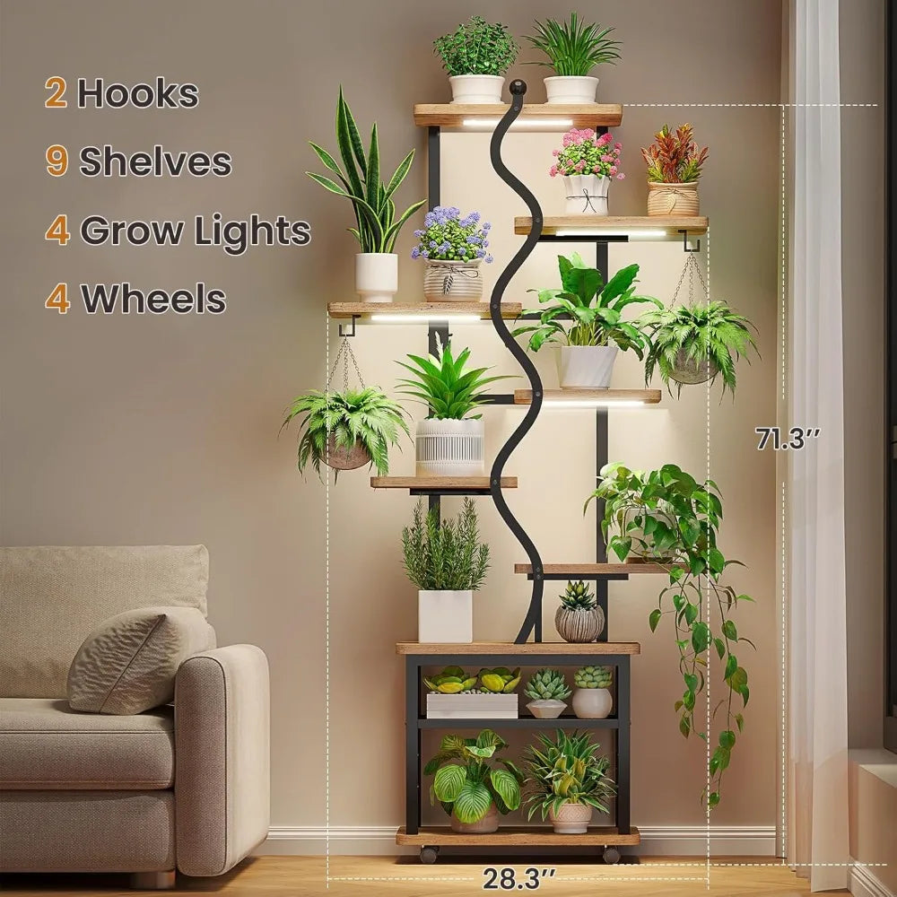 Plant Stand Indoor with Grow Lights, 71" Tall S-Shaped Metal