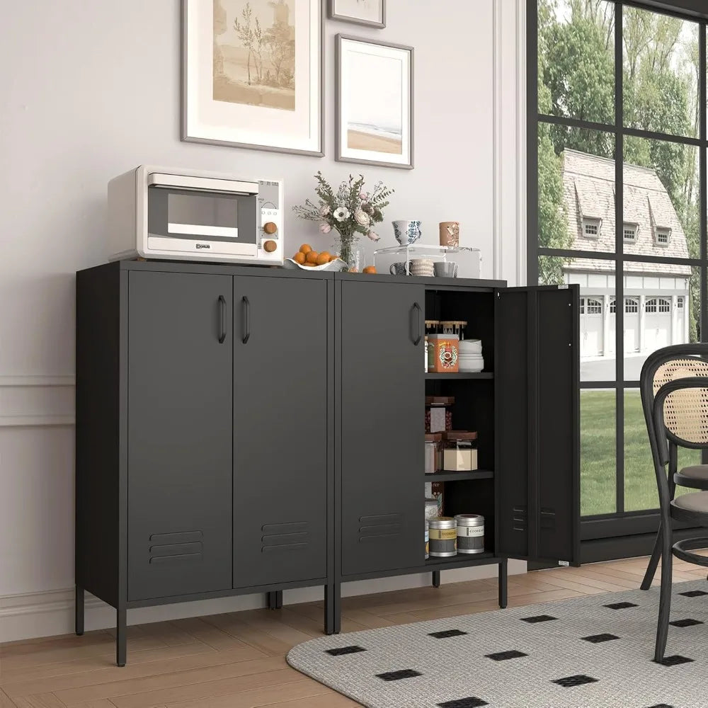 Metal Storage Cabinet Two Door Locker With Shelves Black