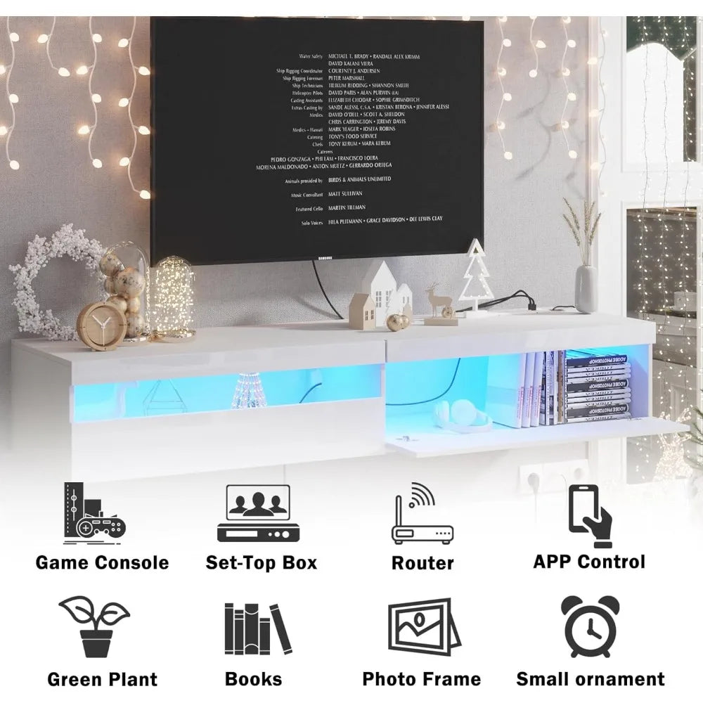 Floating TV Stand with Led Lights, 71 Inch Wall Mounted Shelf
