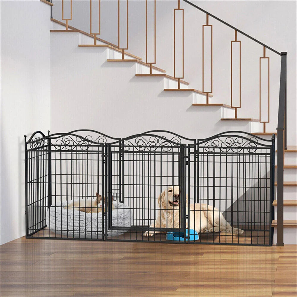 Heavy Duty Dog Playpen 8 Panels Iron Fence With Door