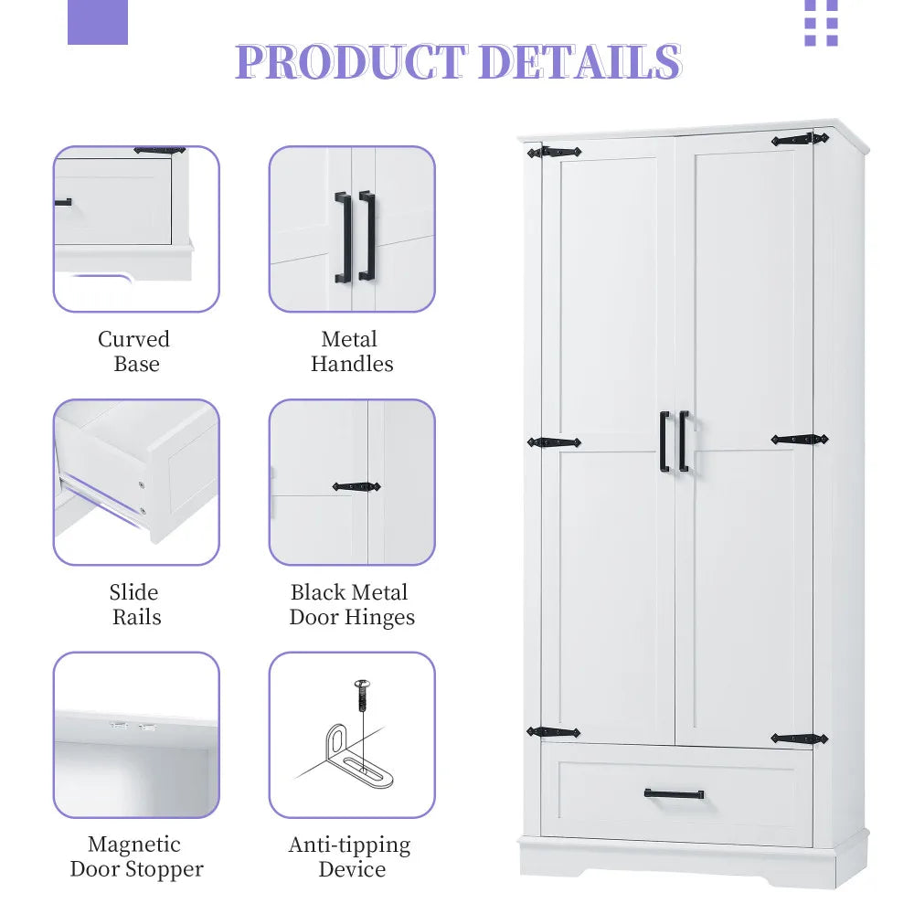 Tall Bathroom Storage Cabinet With Two Doors And One Drawer