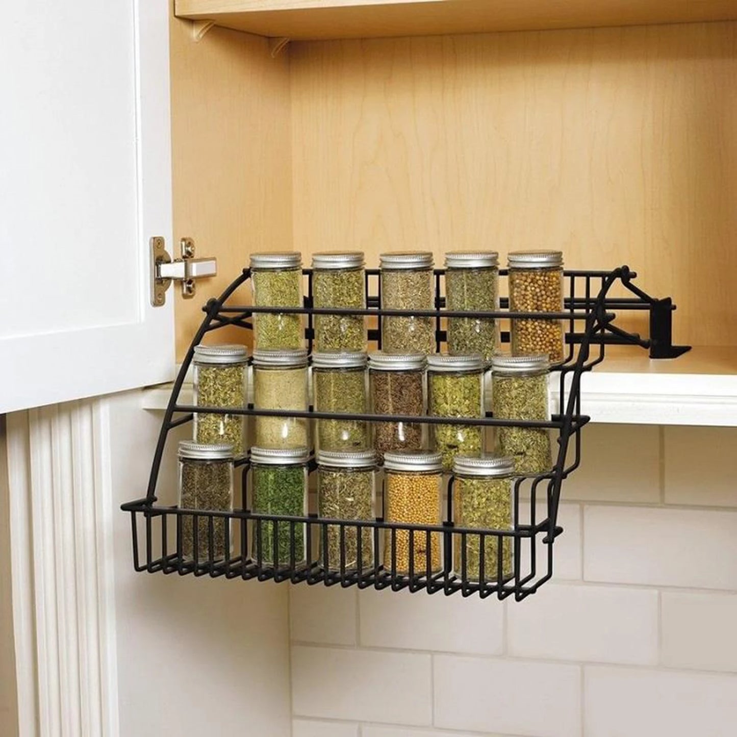 3 Tier Kitchen Pull Down Cabinet Spice Rack Organizer Metal Storage Shelf Stand