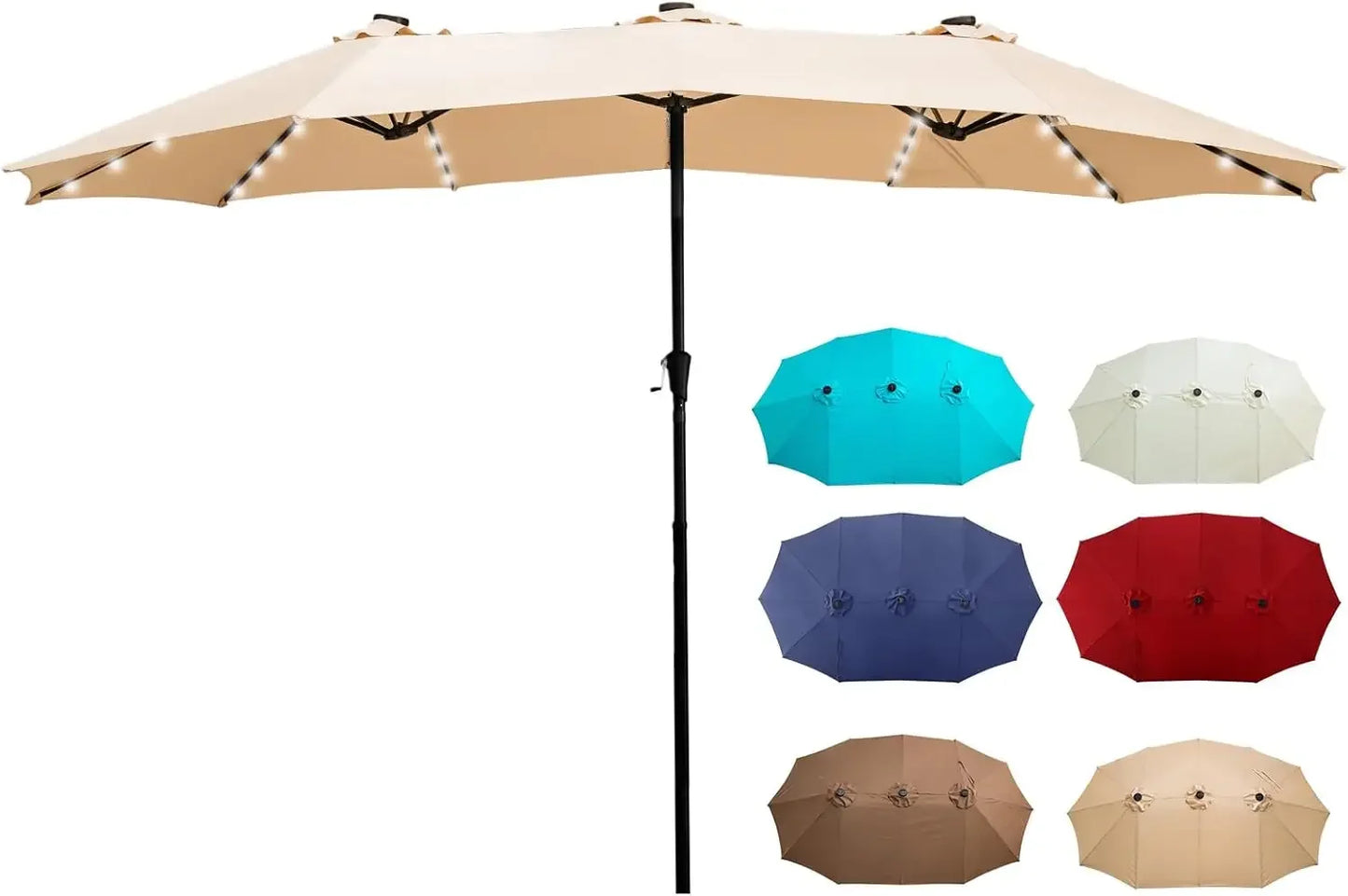 15ft Patio Umbrella With Solar Led Lighted Double-Sided Outdoor Umbrella