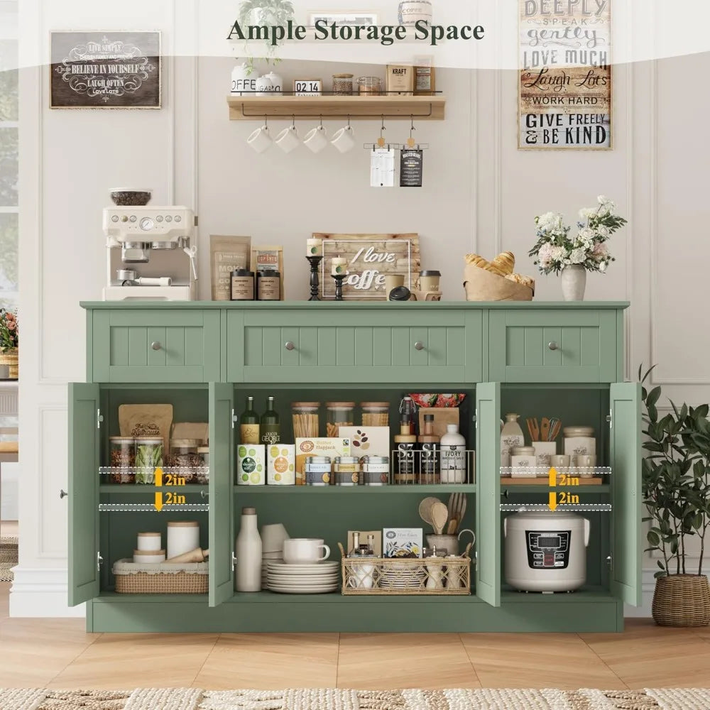 55 Inch Green Modern Sideboard Buffet Cabinet With Drawers