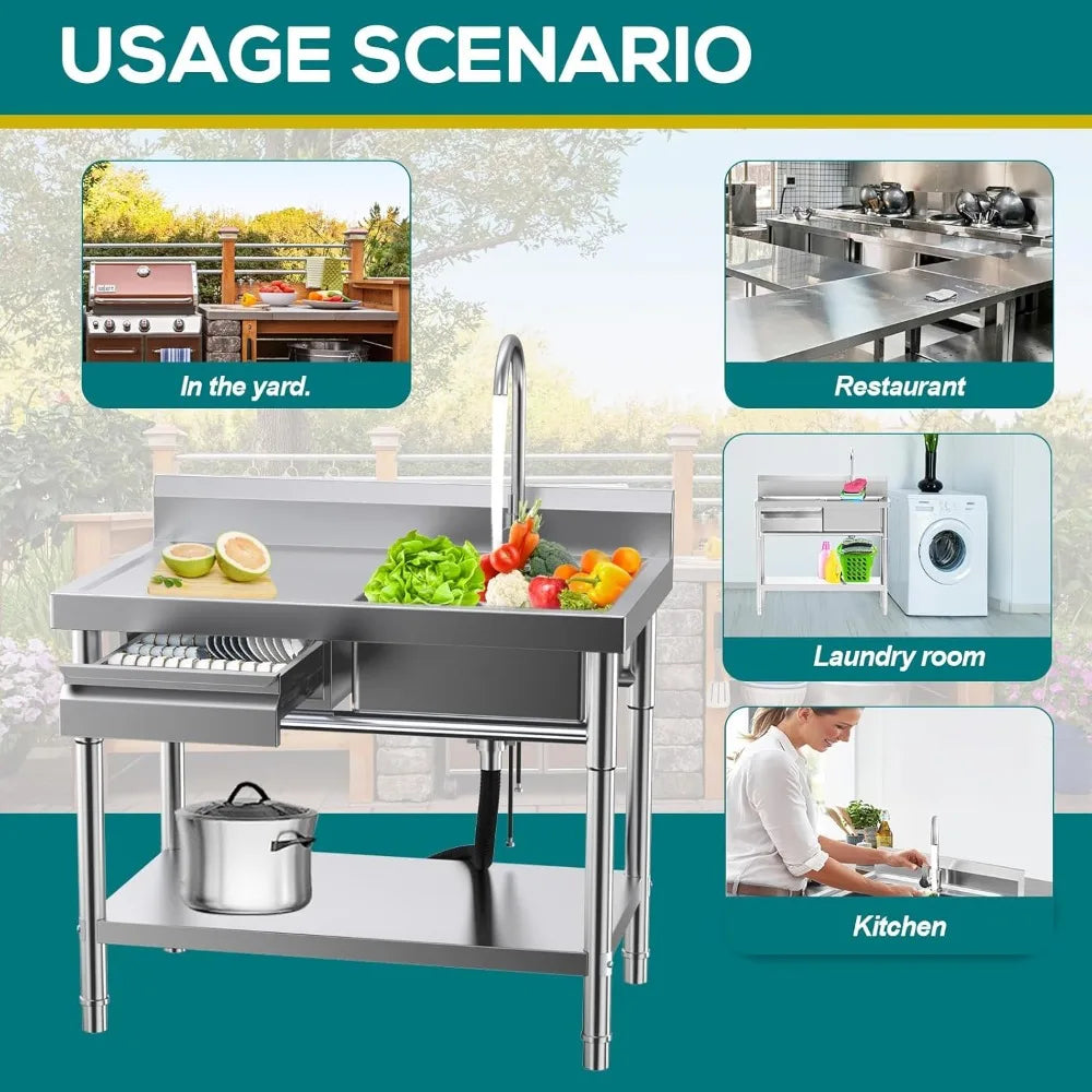 Stainless Steel Utility Sink 39.5 Inch Single Bowl