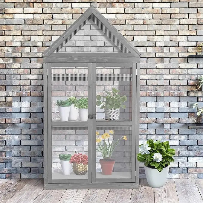 Orange Wooden Greenhouse Cold Frame Raised Flower Planter