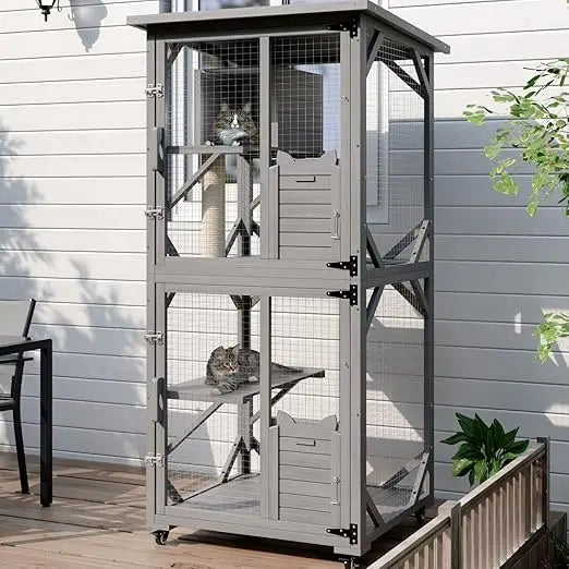 Outdoor Catio Enclosure With Waterproof Roof And Wheels