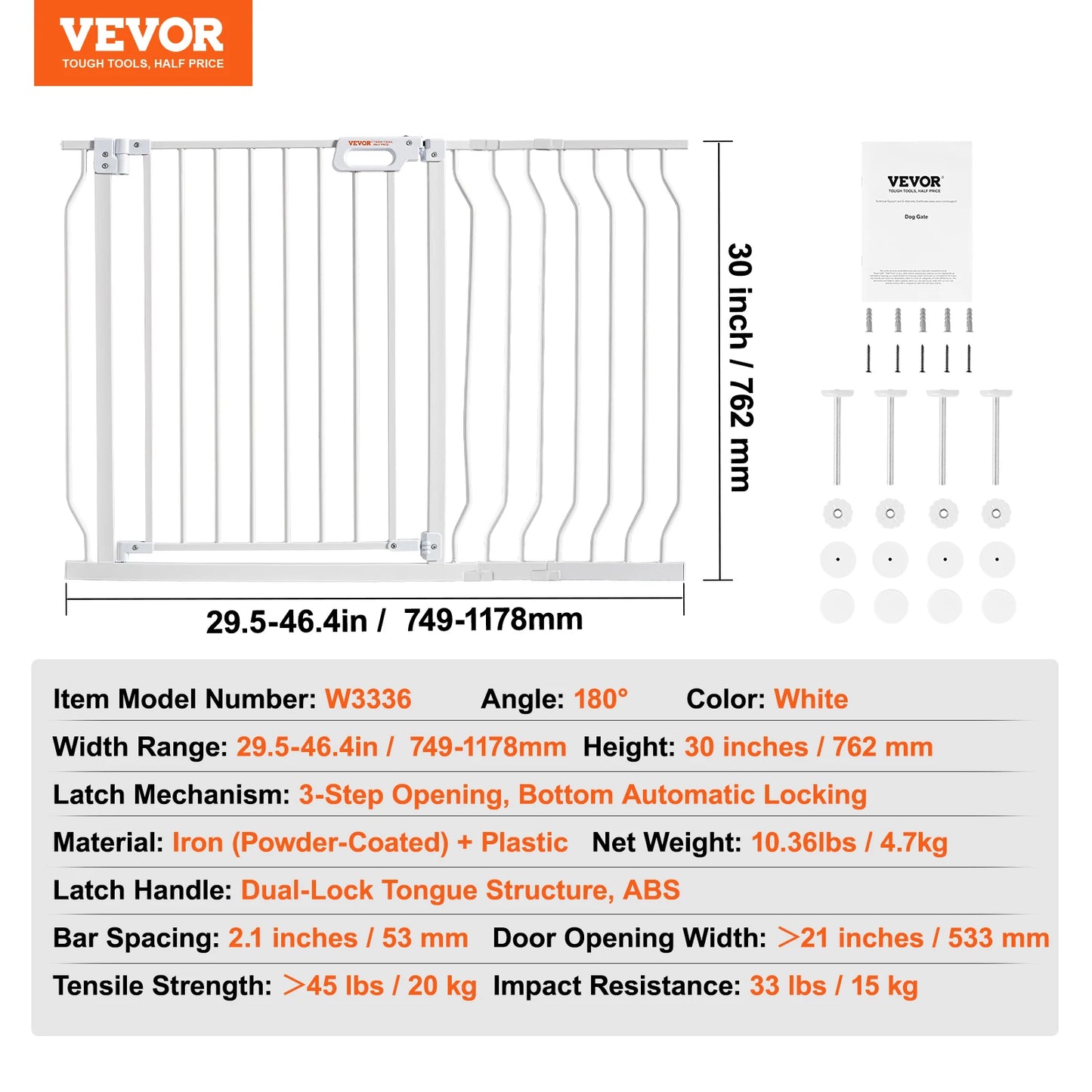 VEVOR Baby Gate 28 30 36 Inch High Walk Thru Pressure Mount