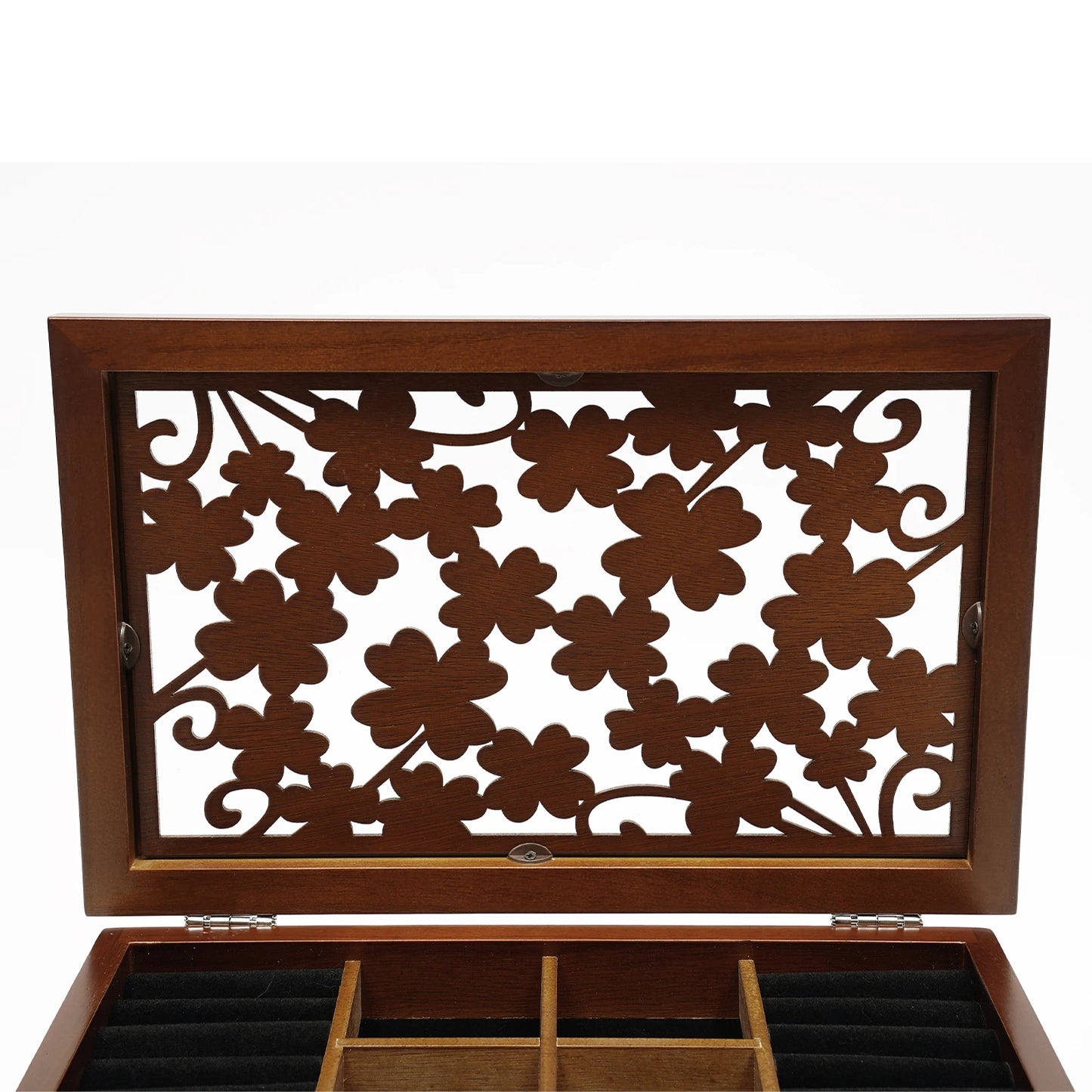 Vintage Wooden Jewelry Box With 6 Compartments For Rings